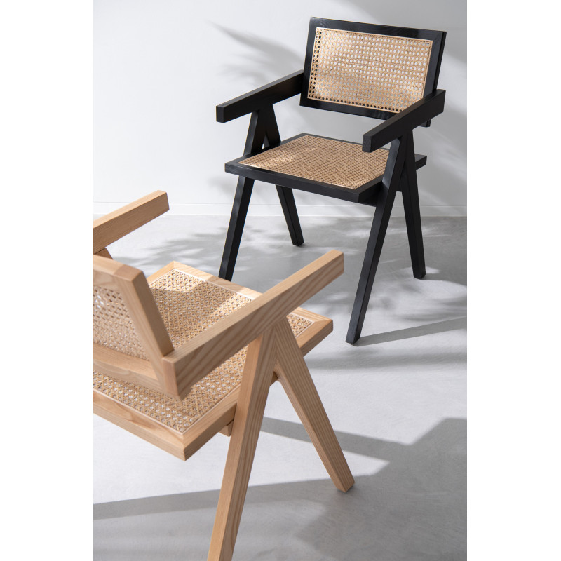 Fauteuil de table moderne haut de gamme en Bois de frêne Noir Rotin Naturel Cannage Grid - 10