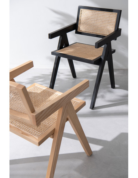 Fauteuil de table moderne haut de gamme en Bois de frêne Noir Rotin Naturel Cannage Grid - 10