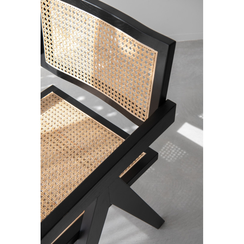 Fauteuil de table moderne haut de gamme en Bois de frêne Noir Rotin Naturel Cannage Grid - 11