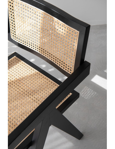 Fauteuil de table moderne haut de gamme en Bois de frêne Noir Rotin Naturel Cannage Grid - 11
