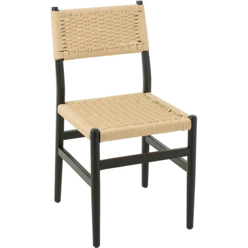 Chaise moderne haut de gamme en Bois de hêtre Noir Corde Naturel Lap - 1