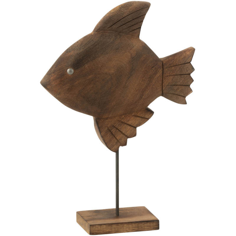Sculpture déco sur pied Poisson Hauteur 31 cm en Bois de manguier Marron Métal Noir Noka - 1