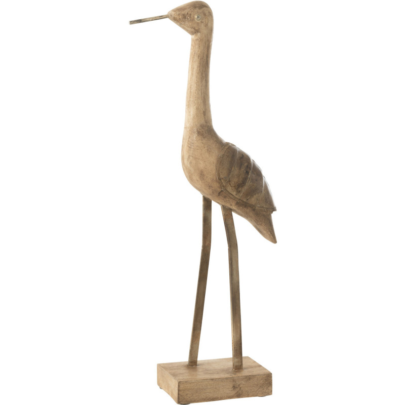Grande Sculpture déco sur pied Oiseau Hauteur 52 cm en Bois de manguier Beige Métal Noir Zyra - 1
