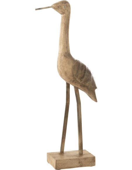 Grande Sculpture déco sur pied Oiseau Hauteur 52 cm en Bois de manguier Beige Métal Noir Zyra - 1