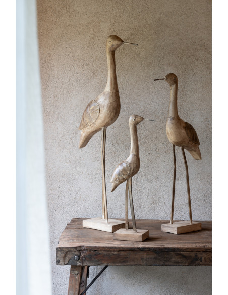 Grande Sculpture déco sur pied Poisson Hauteur 40 cm en Bois de manguier Naturel Métal Blanc Noka - 2