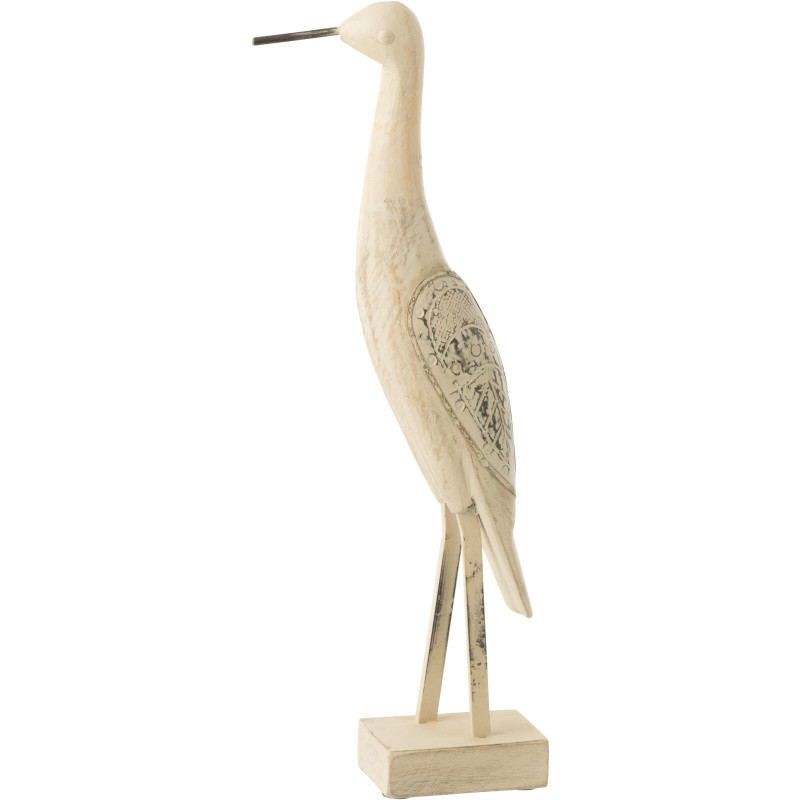Grande Sculpture déco sur pied Oiseau Hauteur 48 cm en Bois de manguier Métal Beige Pona - 1