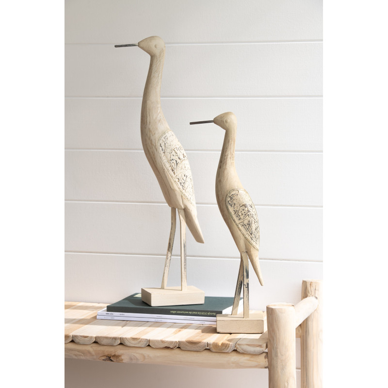 Grande Sculpture déco sur pied Oiseau Hauteur 48 cm en Bois de manguier Métal Beige Pona - 2