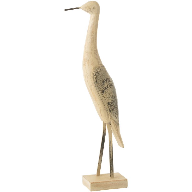 Grande Sculpture déco sur pied Oiseau Hauteur 62 cm en Bois de manguier Métal Beige Pona - 1