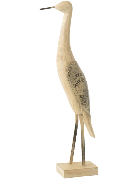 Grande Sculpture déco sur pied Oiseau Hauteur 62 cm en Bois de manguier Métal Beige Pona - 1