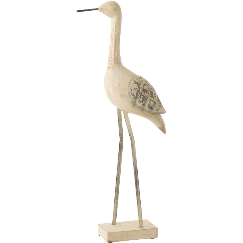 Grande Sculpture déco sur pied Oiseau Hauteur 69 cm en Bois de manguier Métal Beige Pona - 1