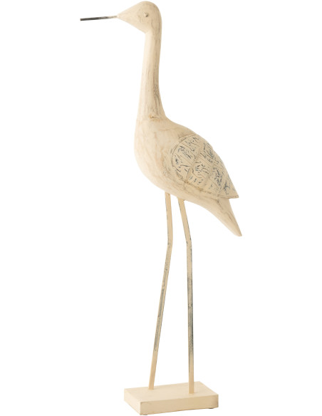 Grande Sculpture déco sur pied Oiseau en Bois de manguier Métal Beige Pona - 1