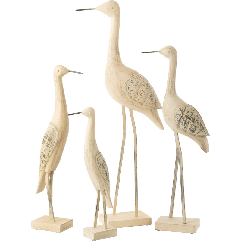 Grande Sculpture déco sur pied Oiseau en Bois de manguier Métal Beige Pona - 2
