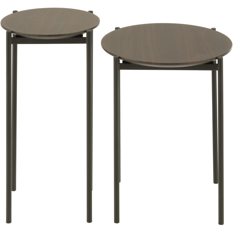 Table d'appoint gigogne vintage Ronde en Bois Marron foncé Métal Noir Vinessa (Lot de 2) - 2