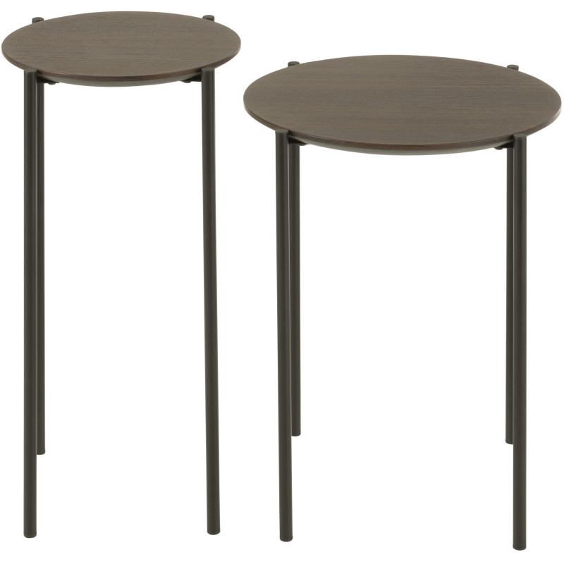 Table d'appoint gigogne vintage Ronde en Bois Marron foncé Métal Noir Vinessa (Lot de 2) - 3