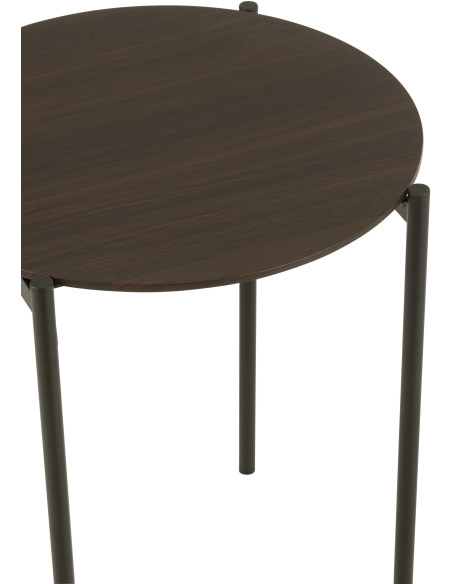 Table d'appoint gigogne vintage Ronde en Bois Marron foncé Métal Noir Vinessa (Lot de 2) - 5