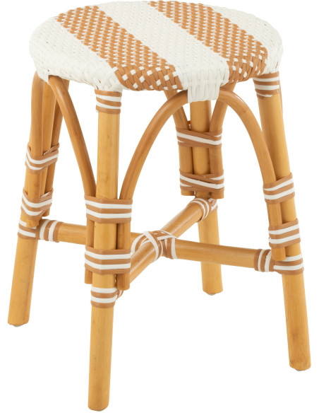 Tabouret extérieur rond en Rotin Naturel Plastique Naturel Blanc Live - 1