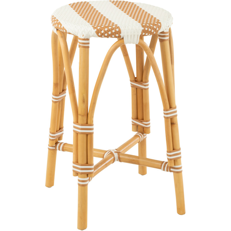 Tabouret de bar extérieur rond Hauteur 65 cm en Rotin Naturel Plastique Naturel Blanc Live - 1