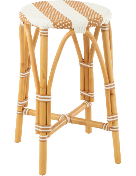 Tabouret de bar extérieur rond Hauteur 65 cm en Rotin Naturel Plastique Naturel Blanc Live - 1
