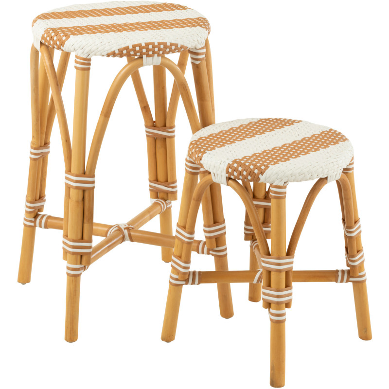 Tabouret de bar extérieur rond Hauteur 65 cm en Rotin Naturel Plastique Naturel Blanc Live - 4