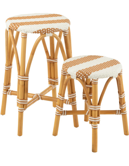 Tabouret de bar extérieur rond Hauteur 65 cm en Rotin Naturel Plastique Naturel Blanc Live - 4