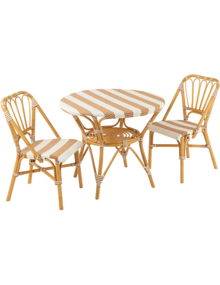 Table à manger extérieur Ronde 4 personnes en Rotin Naturel Plastique Naturel Blanc Live - 7