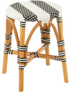 Tabouret extérieur rond en Rotin Naturel Plastique Noir Blanc Live - 1