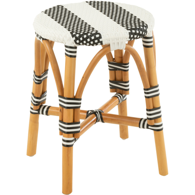 Tabouret extérieur rond en Rotin Naturel Plastique Noir Blanc Live - 1