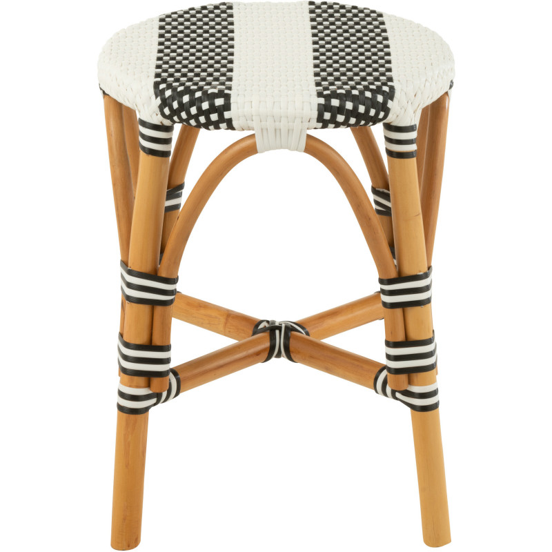 Tabouret extérieur rond en Rotin Naturel Plastique Noir Blanc Live - 2