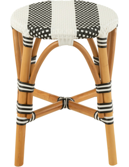 Tabouret extérieur rond en Rotin Naturel Plastique Noir Blanc Live - 2