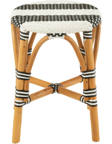 Tabouret extérieur rond en Rotin Naturel Plastique Noir Blanc Live - 3