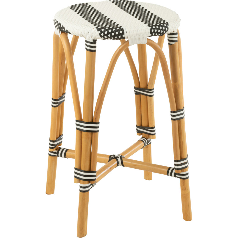 Tabouret de bar extérieur rond Hauteur 65 cm en Rotin Naturel Plastique Noir Blanc Live - 1