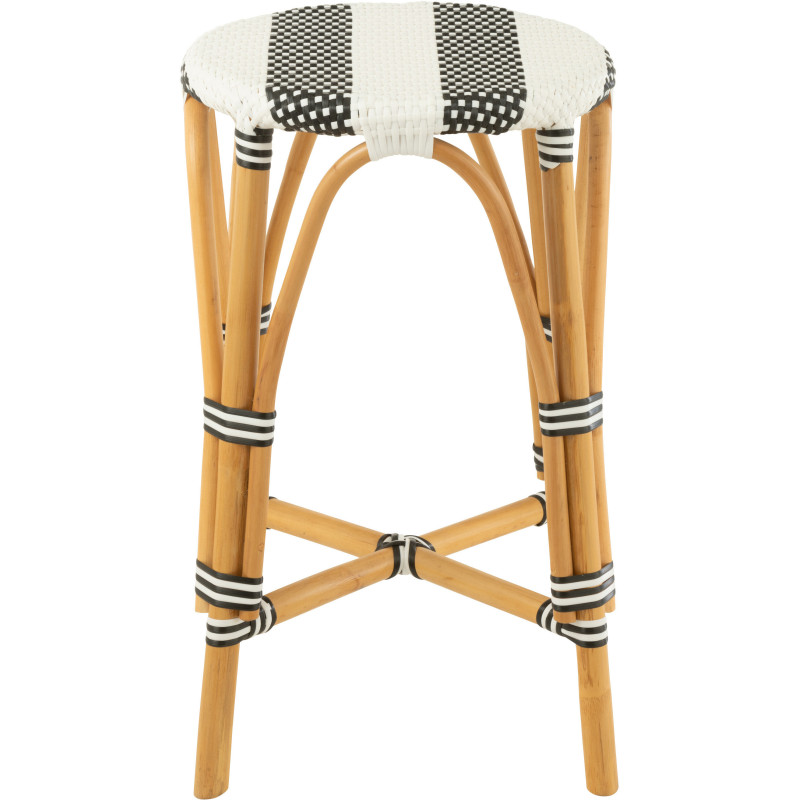 Tabouret de bar extérieur rond Hauteur 65 cm en Rotin Naturel Plastique Noir Blanc Live - 2