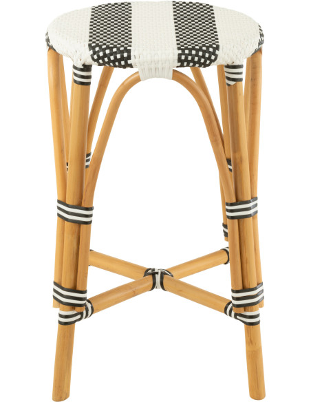 Tabouret de bar extérieur rond Hauteur 65 cm en Rotin Naturel Plastique Noir Blanc Live - 2