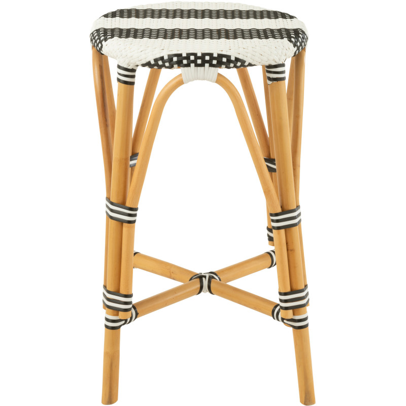 Tabouret de bar extérieur rond Hauteur 65 cm en Rotin Naturel Plastique Noir Blanc Live - 3