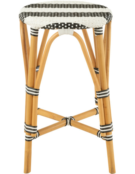 Tabouret de bar extérieur rond Hauteur 65 cm en Rotin Naturel Plastique Noir Blanc Live - 3
