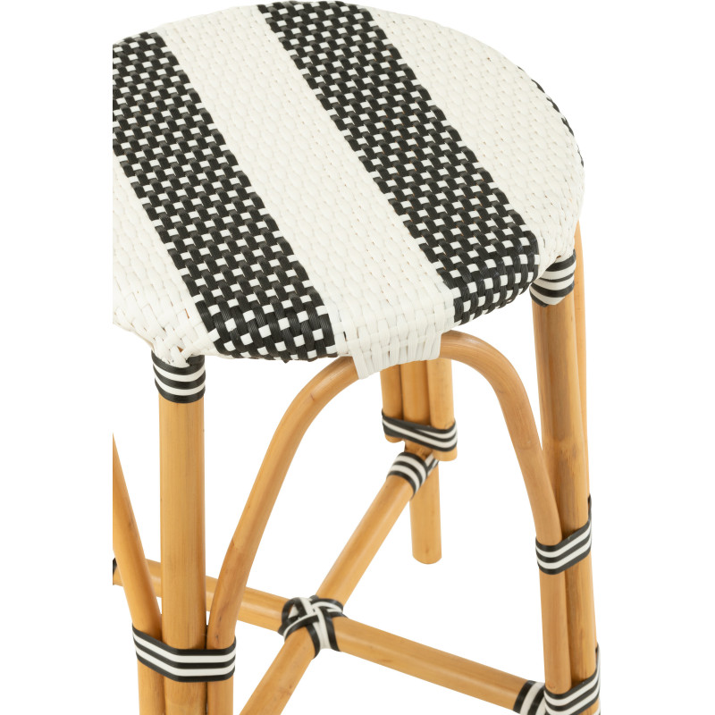 Tabouret de bar extérieur rond Hauteur 65 cm en Rotin Naturel Plastique Noir Blanc Live - 5