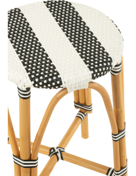 Tabouret de bar extérieur rond Hauteur 65 cm en Rotin Naturel Plastique Noir Blanc Live - 5