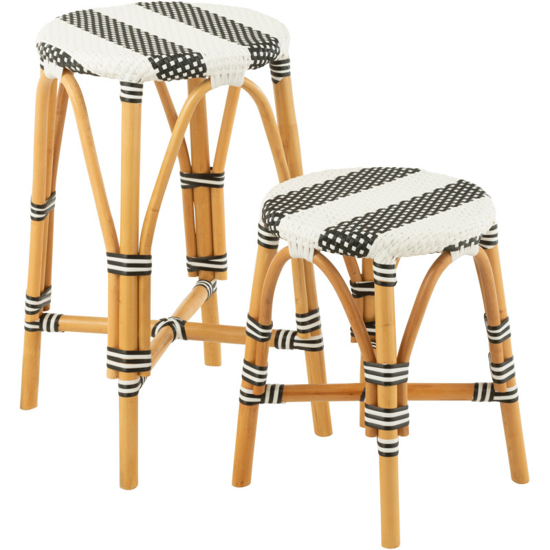Tabouret de bar extérieur rond Hauteur 65 cm en Rotin Naturel Plastique Noir Blanc Live - 6