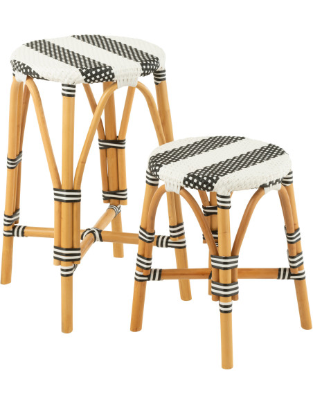 Tabouret de bar extérieur rond Hauteur 65 cm en Rotin Naturel Plastique Noir Blanc Live - 6