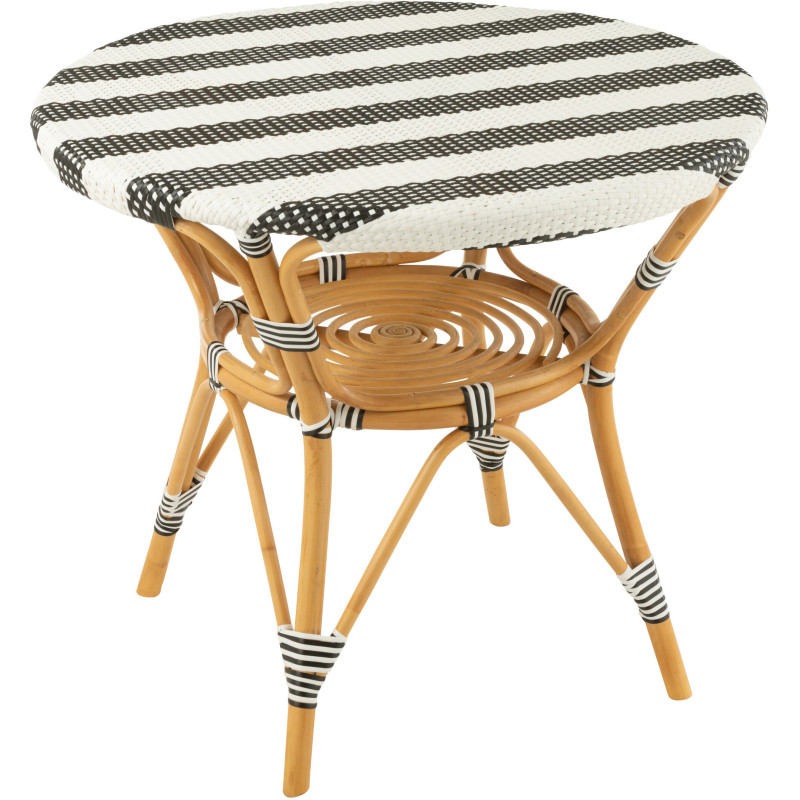 Table à manger extérieur Ronde 4 personnes en Rotin Naturel Plastique Noir Blanc Live - 1