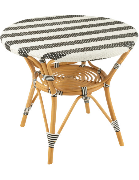 Table à manger extérieur Ronde 4 personnes en Rotin Naturel Plastique Noir Blanc Live - 1