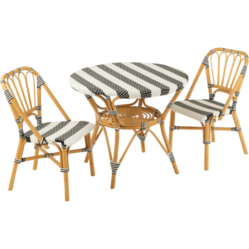 Table à manger extérieur Ronde 4 personnes en Rotin Naturel Plastique Noir Blanc Live - 7