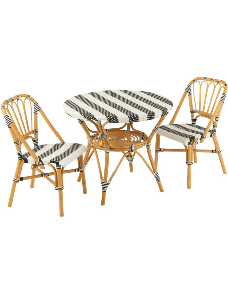 Table à manger extérieur Ronde 4 personnes en Rotin Naturel Plastique Noir Blanc Live - 7