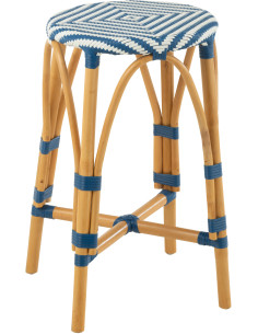 Tabouret de bar extérieur rond Hauteur 65 cm en Rotin Naturel Plastique Bleu Blanc Live - 1