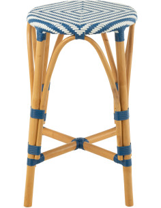 Tabouret de bar extérieur rond Hauteur 65 cm en Rotin Naturel Plastique Bleu Blanc Live - 2
