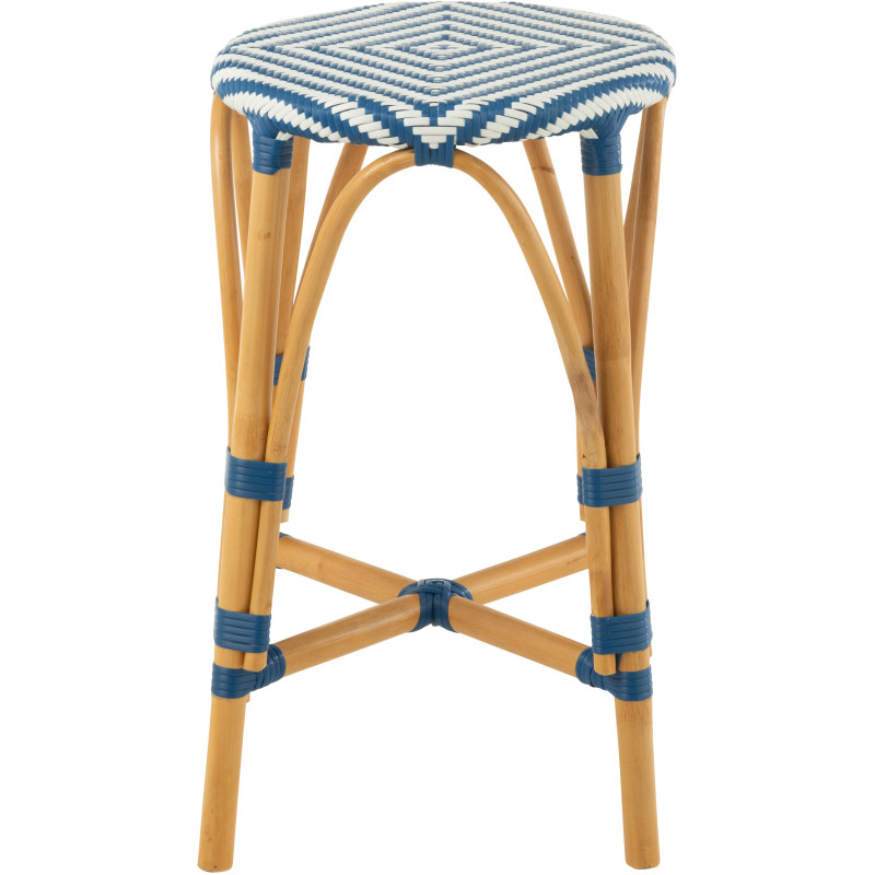 Tabouret de bar extérieur rond Hauteur 65 cm en Rotin Naturel Plastique Bleu Blanc Live - 2