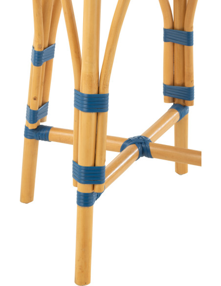 Tabouret de bar extérieur rond Hauteur 65 cm en Rotin Naturel Plastique Bleu Blanc Live - 3