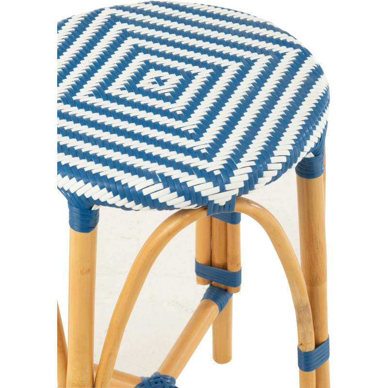 Tabouret de bar extérieur rond Hauteur 65 cm en Rotin Naturel Plastique Bleu Blanc Live - 4