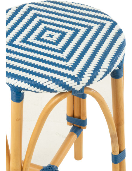 Tabouret de bar extérieur rond Hauteur 65 cm en Rotin Naturel Plastique Bleu Blanc Live - 4