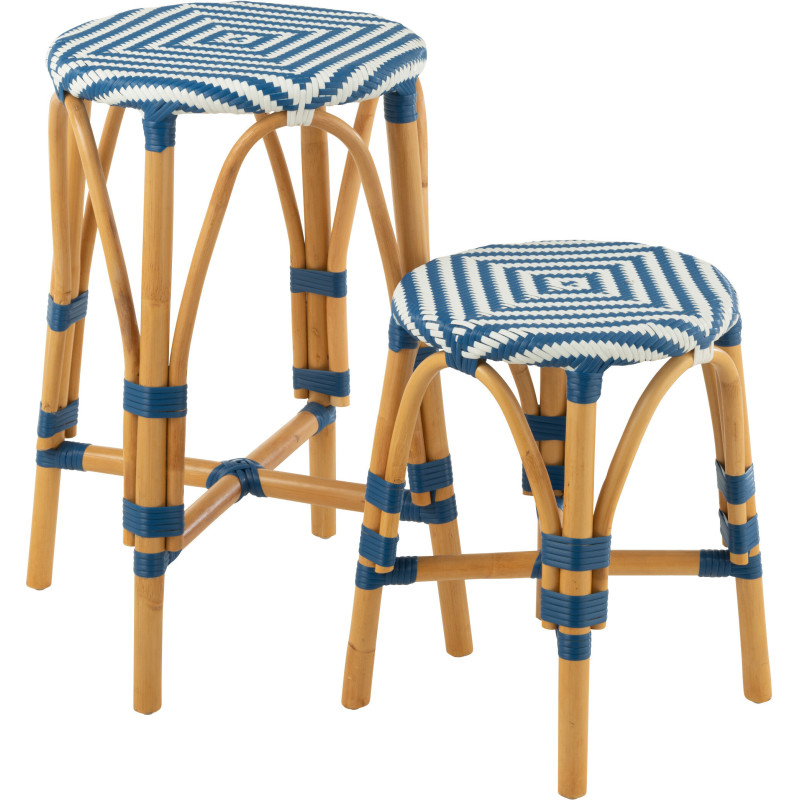 Tabouret de bar extérieur rond Hauteur 65 cm en Rotin Naturel Plastique Bleu Blanc Live - 5